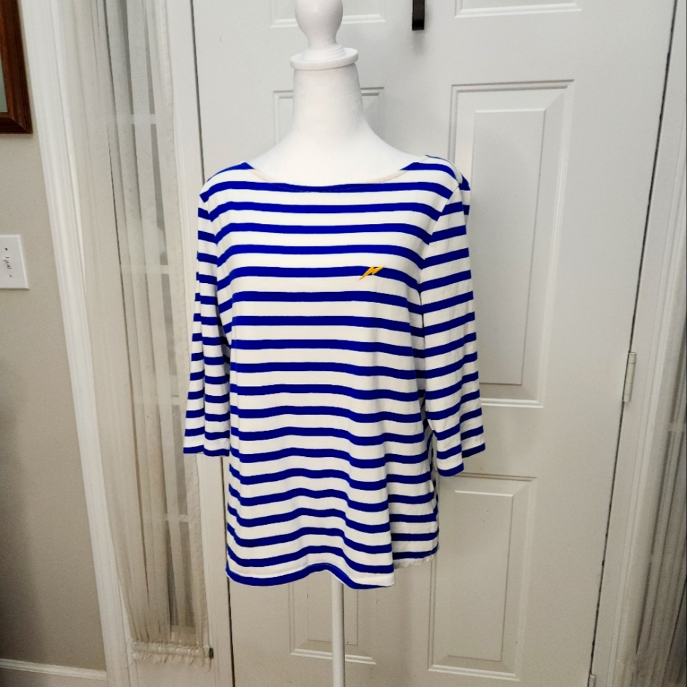 Pop Sugar Blue and White Stripe Boat Neck Top Size XXL